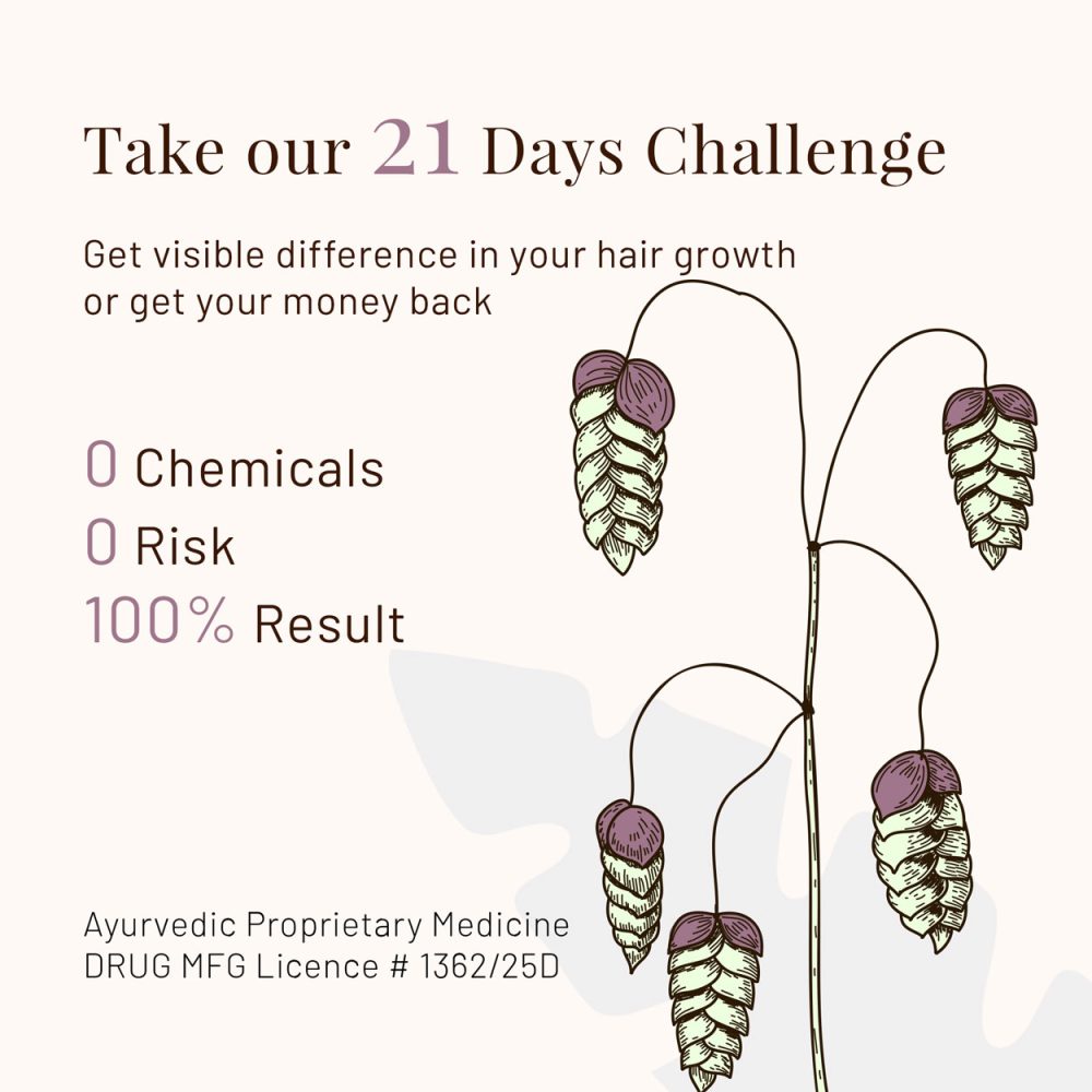 Embrace the guaranteed power of nature. Our herbal formulation is proven to stimulate hair growth. We stand by our results with a 21-day money-back guarantee. If you don't see new hair starting to grow, the product is on us. Start your risk-free challenge today!